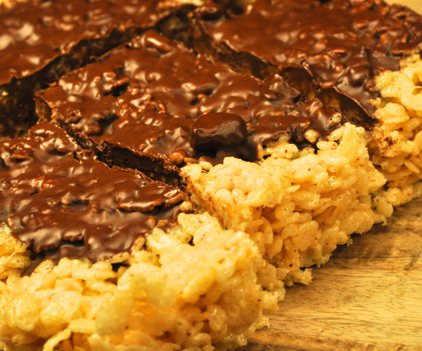 Chocolate Topped Brown Butter Rice Krispy Treats (Easy No-Bake Dessert)