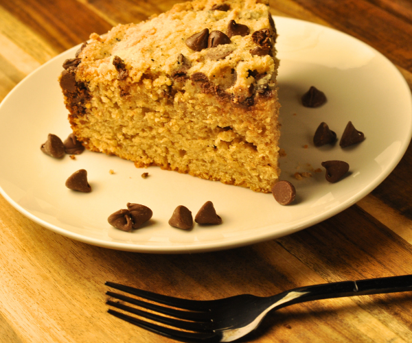 Easy Peanut Butter Coffee Cake with Chocolate Chip Crumb Topping