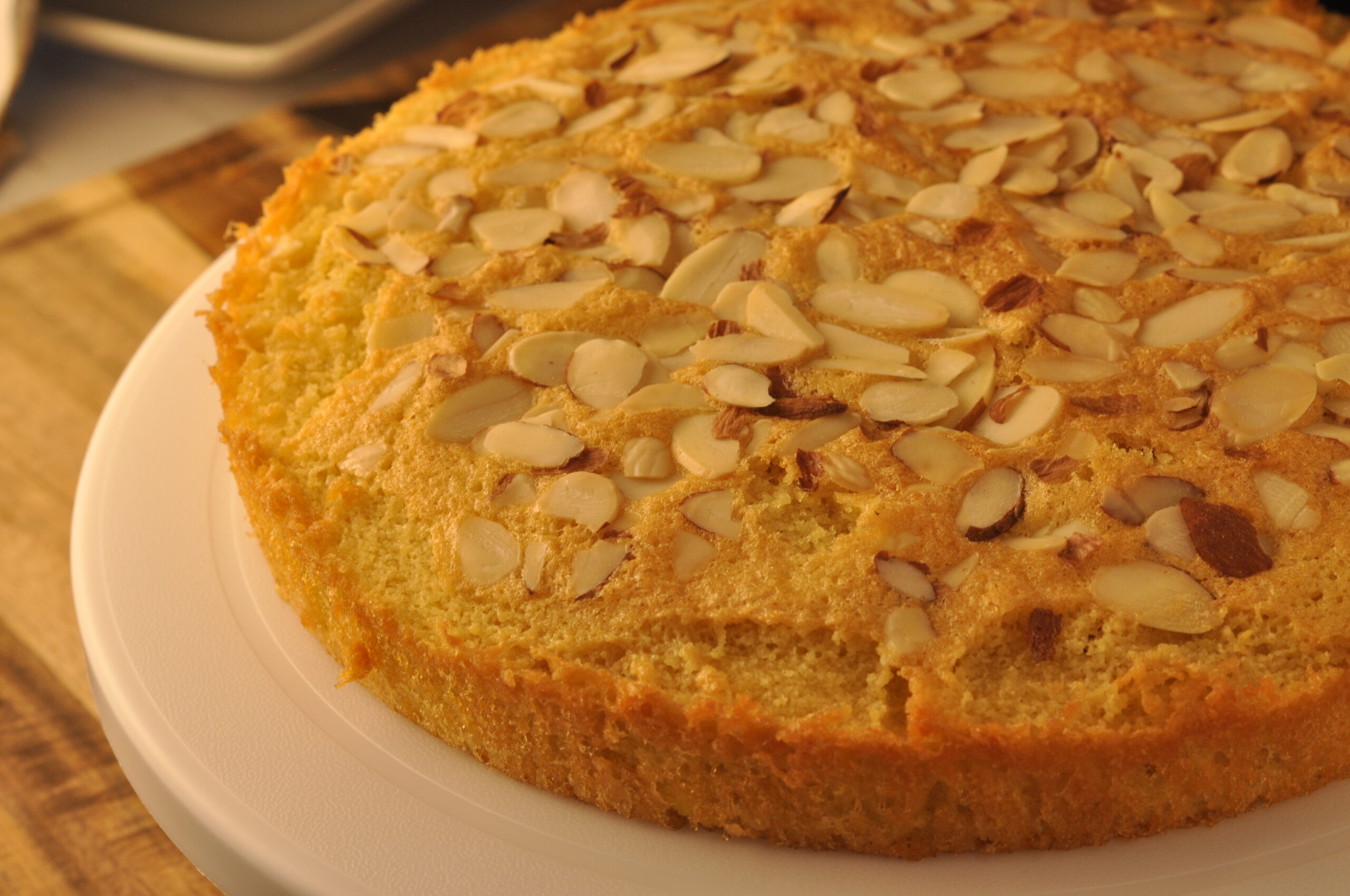 Moist Almond Flour Cake Topped with Toasted Almonds
